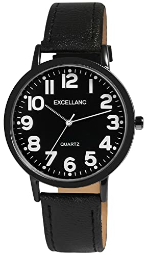 Excellanc Herren-Uhr Kunstleder Dornschließe Analog Quarz 2900233 (schwarz schwarz weiß) von Excellanc