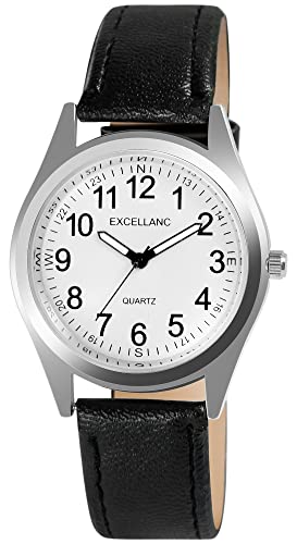 Excellanc Herren-Uhr Kunstleder Dornschließe Leuchtzeiger Analog Quarz 2900227 (schwarz weiß) von Excellanc