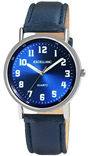 Excellanc Herren-Uhr Kunstleder Dornschließe Leuchtzeiger Analog Quarz 2900229 (blau) von Excellanc