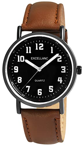 Excellanc Herren-Uhr Kunstleder Dornschließe Leuchtzeiger Analog Quarz 2900229 (braun schwarz) von Excellanc