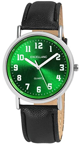 Excellanc Herren-Uhr Kunstleder Dornschließe Leuchtzeiger Analog Quarz 2900229 (schwarz grün) von Excellanc