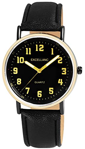 Excellanc Herren-Uhr Kunstleder Dornschließe Leuchtzeiger Analog Quarz 2900229 (schwarz schwarz) von Excellanc