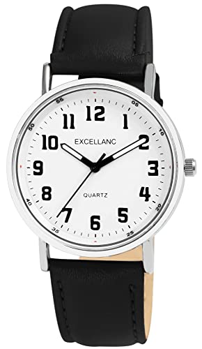 Excellanc Herren-Uhr Kunstleder Dornschließe Leuchtzeiger Analog Quarz 2900229 (schwarz weiß) von Excellanc