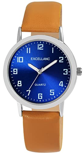 Excellanc Herren-Uhr Kunstleder Dornschließe Leuchtzeiger Analog Quarz 2900230 (braun blau) von Excellanc