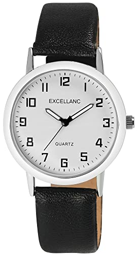 Excellanc Herren-Uhr Kunstleder Dornschließe Leuchtzeiger Analog Quarz 2900230 (schwarz weiß) von Excellanc