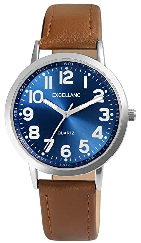 Excellanc Herren-Uhr Kunstleder Dornschließe Leuchtzeiger Analog Quarz 2900232 (braun blau) von Excellanc