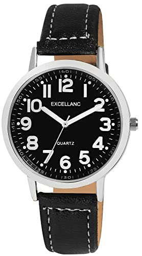 Excellanc Herren-Uhr Kunstleder Dornschließe Leuchtzeiger Analog Quarz 2900232 (schwarz schwarz) von Excellanc