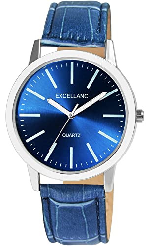 Excellanc Herren-Uhr Kunstleder Dornschließe lechtzeiger Analog Quarz 2900231 (blau) von Excellanc