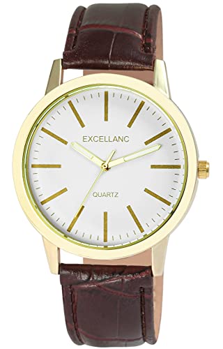 Excellanc Herren-Uhr Kunstleder Dornschließe lechtzeiger Analog Quarz 2900231 (braun weiß) von Excellanc