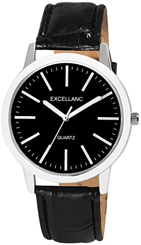 Excellanc Herren-Uhr Kunstleder Dornschließe lechtzeiger Analog Quarz 2900231 (schwarz schwarz) von Excellanc