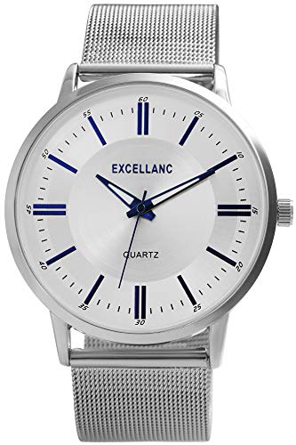 Excellanc Herren-Uhr Milanaisearmband Edelstahl Hakenverschluss Analog Quarz 2300008 (silberfarbig/silberfarbig) von Excellanc