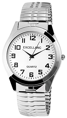 Excellanc Herren-Uhr Zugband Edelstahl Comfort fit Analog Quarz 2700001 (silberfarbig weiß) von Excellanc