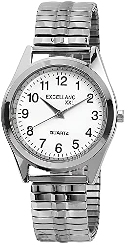Excellanc Herren-Uhr Zugband Edelstahl Comfort fit Analog Quarz 2700014 (silberfarbig weiß) von Excellanc