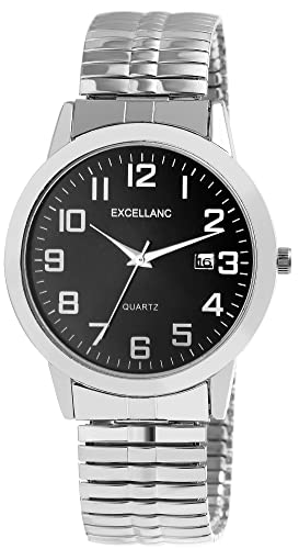 Excellanc Herren-Uhr Zugband Edelstahl Comfort fit Datum Analog Quarz 2700021 (silberfarbig schwarz) von Excellanc