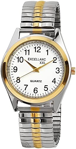 Excellanc Herren-Uhr Zugband Edelstahl Comfort fit Analog Quarz 2700014 (silberfarbig goldfarbig weiß) von Excellanc