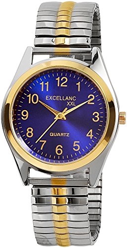 Excellanc Herren-Uhr Zugband Edelstahl Comfort fit Analog Quarz 2700014 (silberfarbig goldfarbig blau) von Excellanc