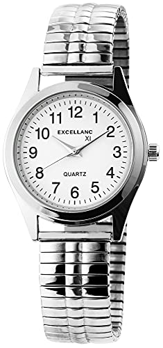 Excellanc Herren-Uhr Zugband Edelstahl Comfort fit Analog Quarz 2700013 (silberfarbig weiß) von Excellanc