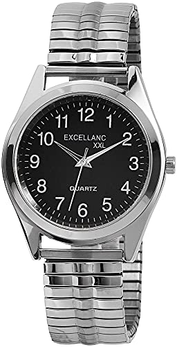 Excellanc Herren-Uhr Zugband Edelstahl Comfort fit Analog Quarz 2700014 (silberfarbig schwarz) von Excellanc