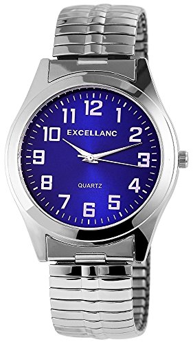 Excellanc Herren-Uhr Zugband Edelstahl Comfort fit Analog Quarz 2700001 (silberfarbig blau) von Excellanc