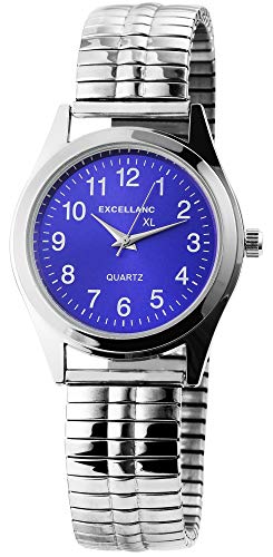 Excellanc Herren-Uhr Zugband Edelstahl Comfort fit Analog Quarz 2700013 (silberfarbig blau) von Excellanc