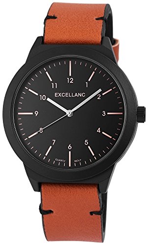 Excellanc Herren analog Armbanduhr mit Kunstleder Armband in Braun und Dornschließe Ziffernblattfarbe Schwarz Gesamtlänge 24 cm Bandbreite 20 mm von Excellanc