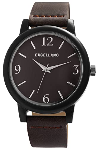 Excellanc Herren-Uhr Holz Kunstleder Armband Dornschließe Analog 2900199 (Dunkelbraun Ebenholz) von Excellanc