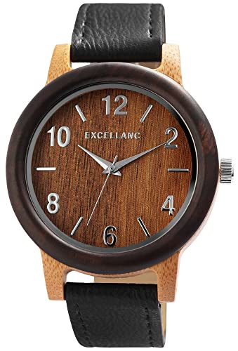 Excellanc Herren-Uhr Holz Kunstleder Armband Dornschließe Analog 2910024 (schwarz Bambusholz) von Excellanc