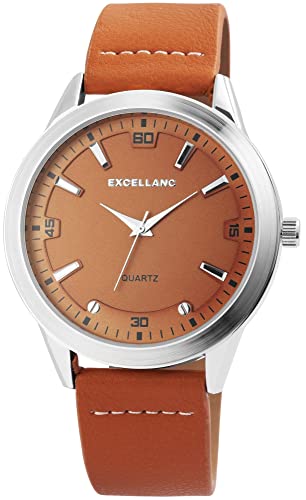 Excellanc Herren-Uhr Kunstleder Armband Dornschließe Analog Quarz 2900068 (braun) von Excellanc