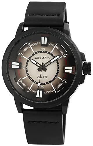 Excellanc Herren-Uhr Kunstleder Armband Dornschließe Analog Quarz 2900084 (schwarz) von Excellanc