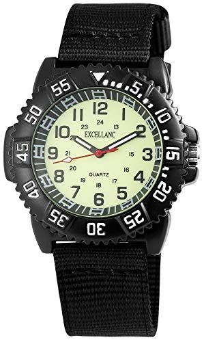 Excellanc Herren-Uhr Textil Armband Dornschließe Leuchtzeiger Analog 1900124 (schwarz) von Excellanc