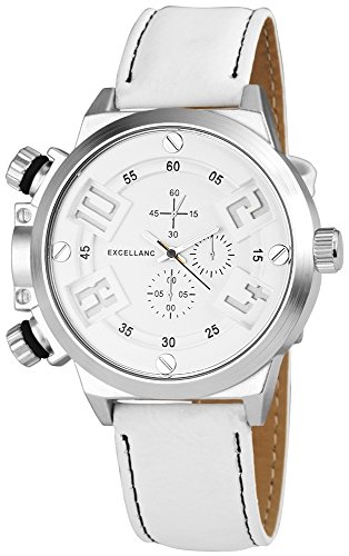 Excellanc Herrenuhr Lederimitationarmband Armbanduhr Uhr Weiß 295122100004 von Excellanc