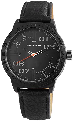 Excellanc Herren-Uhr Kunstleder Armband Dornschließe Analog Quarz 2900089 (schwarz) von Excellanc