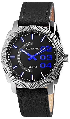 Excellanc Herren-Uhr Kunstleder Armband Dornschließe Leuchtzeiger 2900026 (schwarz blau) von Excellanc