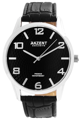 Excellanc Herrenuhr Schwarz Silber Analog Kunst Leder 3ATM Quarz 92900191005 von Excellanc