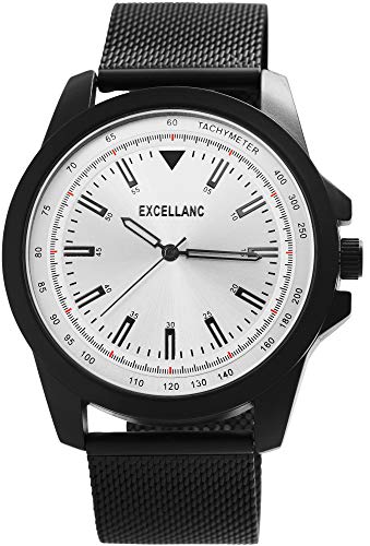 Excellanc Herren-Uhr Milanaisearmband Edelstahl Hakenverschluss Analog Quarz 2300009 (schwarz/silberfarbig) von Excellanc