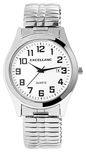 Excellanc Herren-Uhr Zugband Edelstahl Comfort fit Datum Analog Quarz 2700021 (silberfarbig weiß) von Excellanc