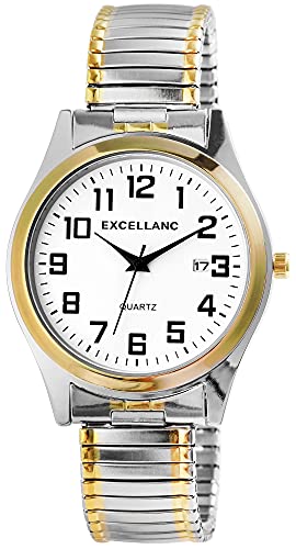 Excellanc Herren-Uhr Zugband Edelstahl Comfort fit Datum Analog Quarz 2700021 (silberfarbig goldfarbig weiß) von Excellanc