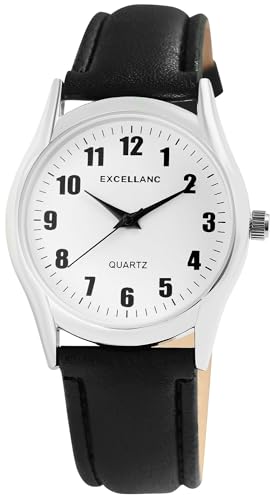 Excellanc Herrenuhr mit Lederimitations-Armband, schwarz/silberfarben von Excellanc