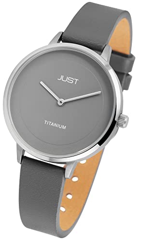 Excellanc Just Damen Armband Uhr Grau Analog Titan Echt Leder 5ATM Quarz 9JU10187002 von Excellanc