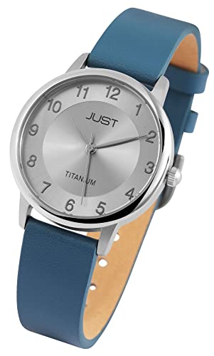 Excellanc Just Damen Armband Uhr Silber Blau Analog Titan Echt Leder 5ATM Quarz 9JU10186002 von Excellanc