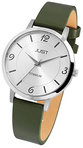 Excellanc Just Damen Armband Uhr Silber Grün Analog Titan Echt Leder 5ATM Quarz 9JU10185003 von Excellanc