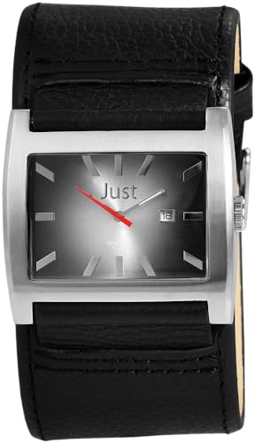 Excellanc Just Design Herren Armband Uhr Schwarz Silber Analog Echt Leder Rechteck 3ATM Quarz 9JU20099002 von Excellanc