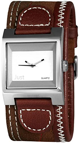 Excellanc Just Design Herren Armband Uhr Weiß Braun Analog Echt Leder Rechteck Quarz 9JU20084002 von Excellanc