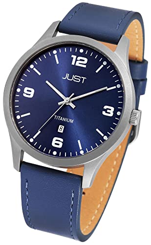 Excellanc Just Herren Armband Uhr Blau Analog Datum Titan Echt Leder 5ATM Quarz 9JU20190001 von Excellanc