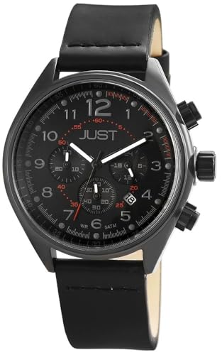 Excellanc Just Herren Armband Uhr Schwarz Chronograph Analog Echt Leder 5ATM Quarz 9JU20078003 von Excellanc