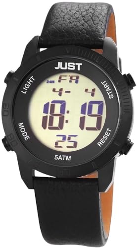 Excellanc Just Herren Armband Uhr Schwarz Digital Leder Alarm Chrono Echt Leder 5ATM Männer 9JU20079001 von Excellanc