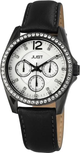 Excellanc Just Herren Armband Uhr Weiß Schwarz Chronograph Multifunktion Analog Echt Leder 3ATM Quarz 9JU10122003 von Excellanc
