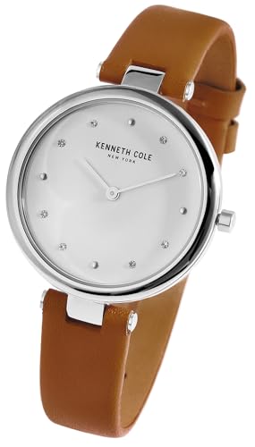 Excellanc Kenneth Cole New York Design Mode Damen Armband Uhr Weiß Braun Flach Leder Strass Analog Frauen 9KC50513001 von Excellanc