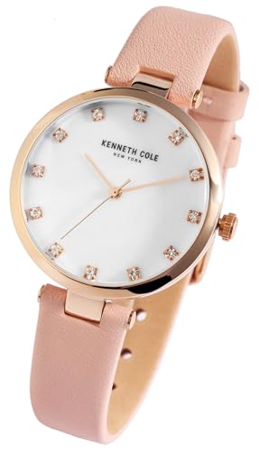 Excellanc Kenneth Cole New York Design Mode Damen Armband Uhr Weiß Rosa Rosègold Analog Leder Quarz Frauen 9KC50257005 von Excellanc