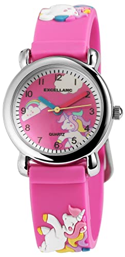 Excellanc Kinder Armband Uhr Pink Rosa 3D Einhorn Motive Lernuhr Jungen Mädchen Kids 94500005002 von Excellanc